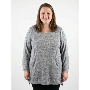 Tacera Women's Heather Gray Long Sleeve Sweatshirt Longline Top Plus Size 2X